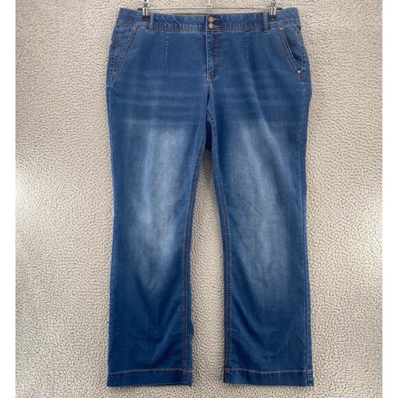Cato Jeans Women 18W Plus Curvy Blue Slimming Medium Wash Denim Wide Leg Stretch - Picture 1 of 12
